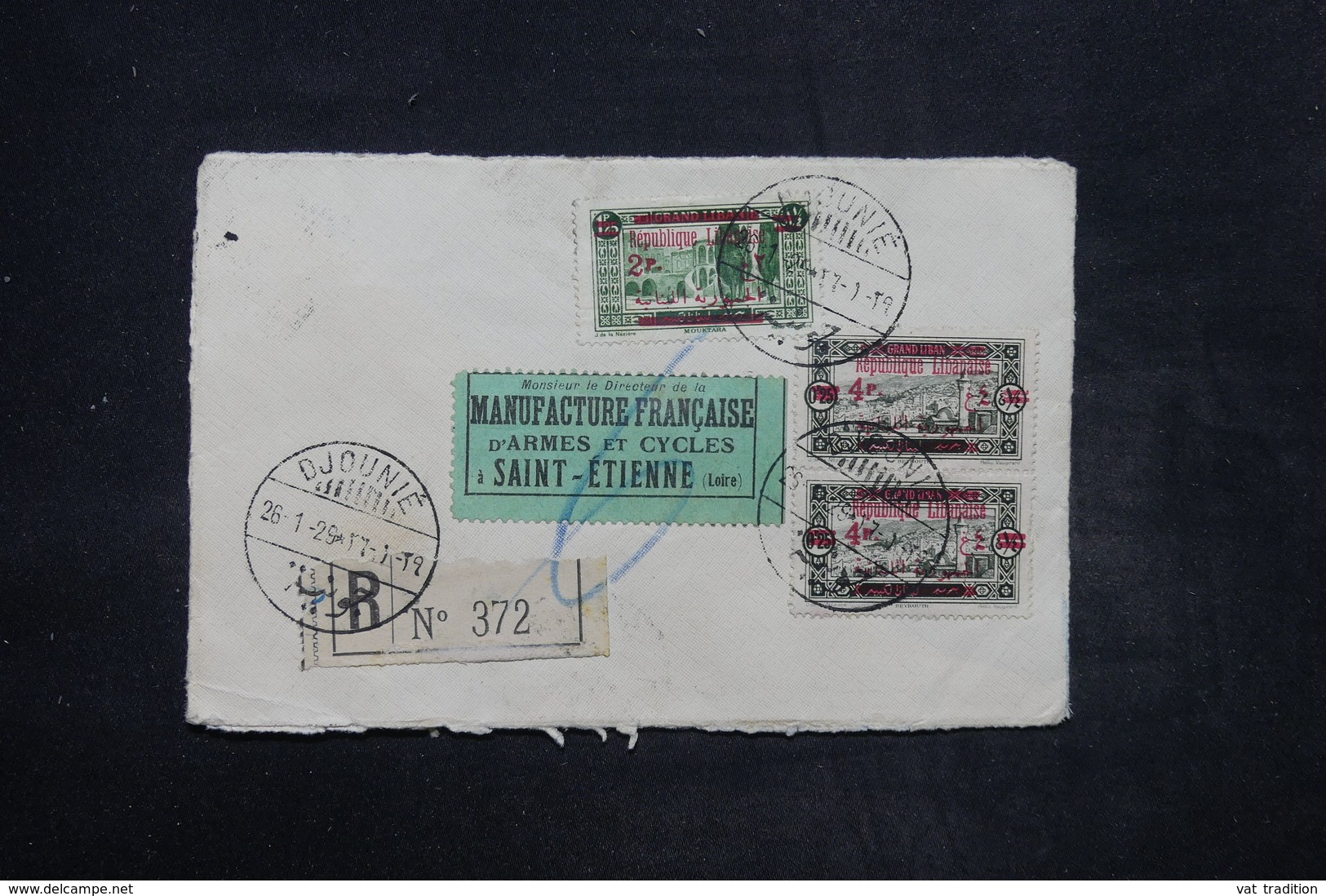 GRAND LIBAN - Affranchissement Plaisant Recto Et Verso Sur Enveloppe En Recommandé De Djounié En 1929 - L 26759 - Covers & Documents