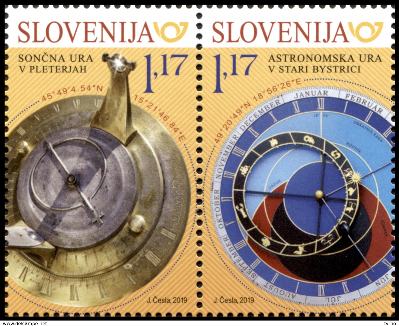 SLOVENIA SLOWENIEN 2019 SUNDIAL ASTRONOMICAL CLOCK ASTRONOMISCHE UHR ** JOINT ISSUES** SET ** MNH - Astronomy