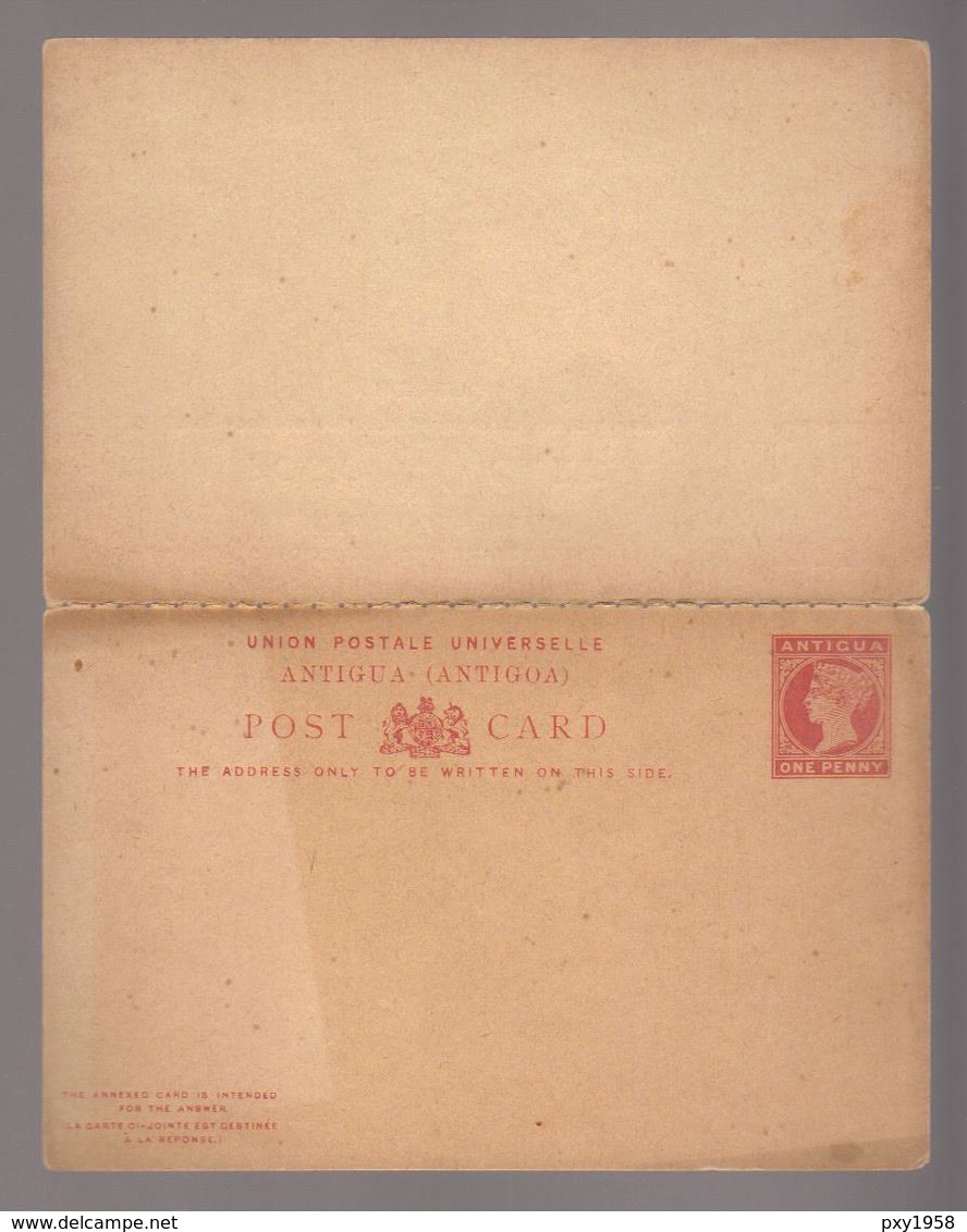 9575- Antigua , British Colonies, Post Card With Reply  –  Toned As Showed - 1858-1960 Crown Colony