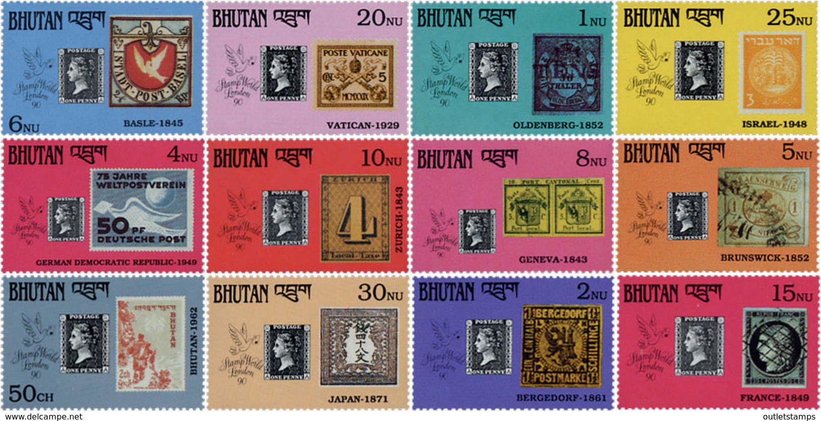 Ref. 57416 * NEW *  - BHUTAN . 1990. 150th ANNIVERSARY OF THE STAMP. LONDON 90. PHILATELIC EXHIBITION. 150 ANIVERSARIO D - Bhutan