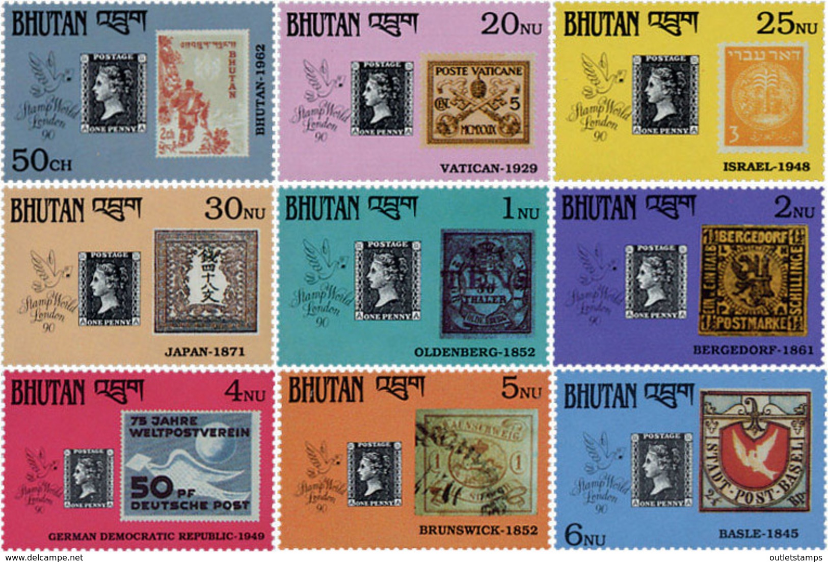 Ref. 592268 * NEW *  - BHUTAN . 1990. 150th ANNIVERSARY OF THE STAMP. LONDON 90. PHILATELIC EXHIBITION. 150 ANIVERSARIO - Bhutan