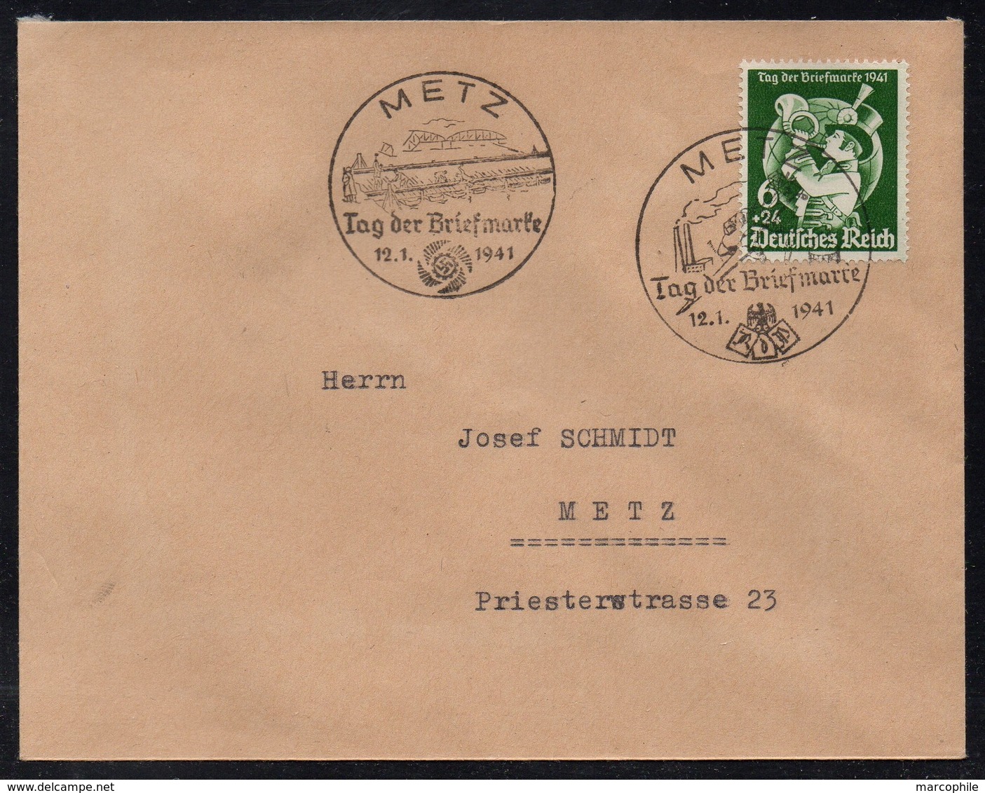 METZ - MOSELLE / 1941 - 2 OBLITERATIONS DIFFERENTES JOURNEE DU TIMBRE SUR LETTRE (ref 7842) - Autres & Non Classés