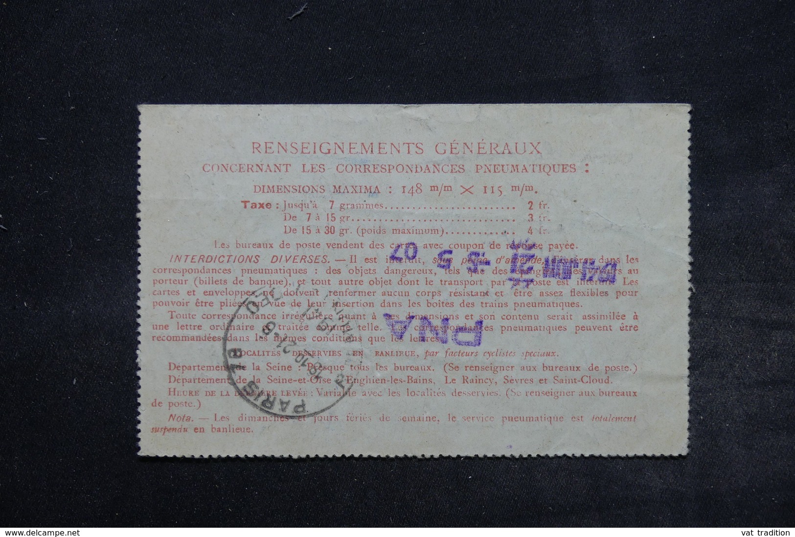 FRANCE - Carte Pneumatique De Paris En 1941 , Cachet De Propagande Pour Recommandation - L 26781 - Pneumatiques