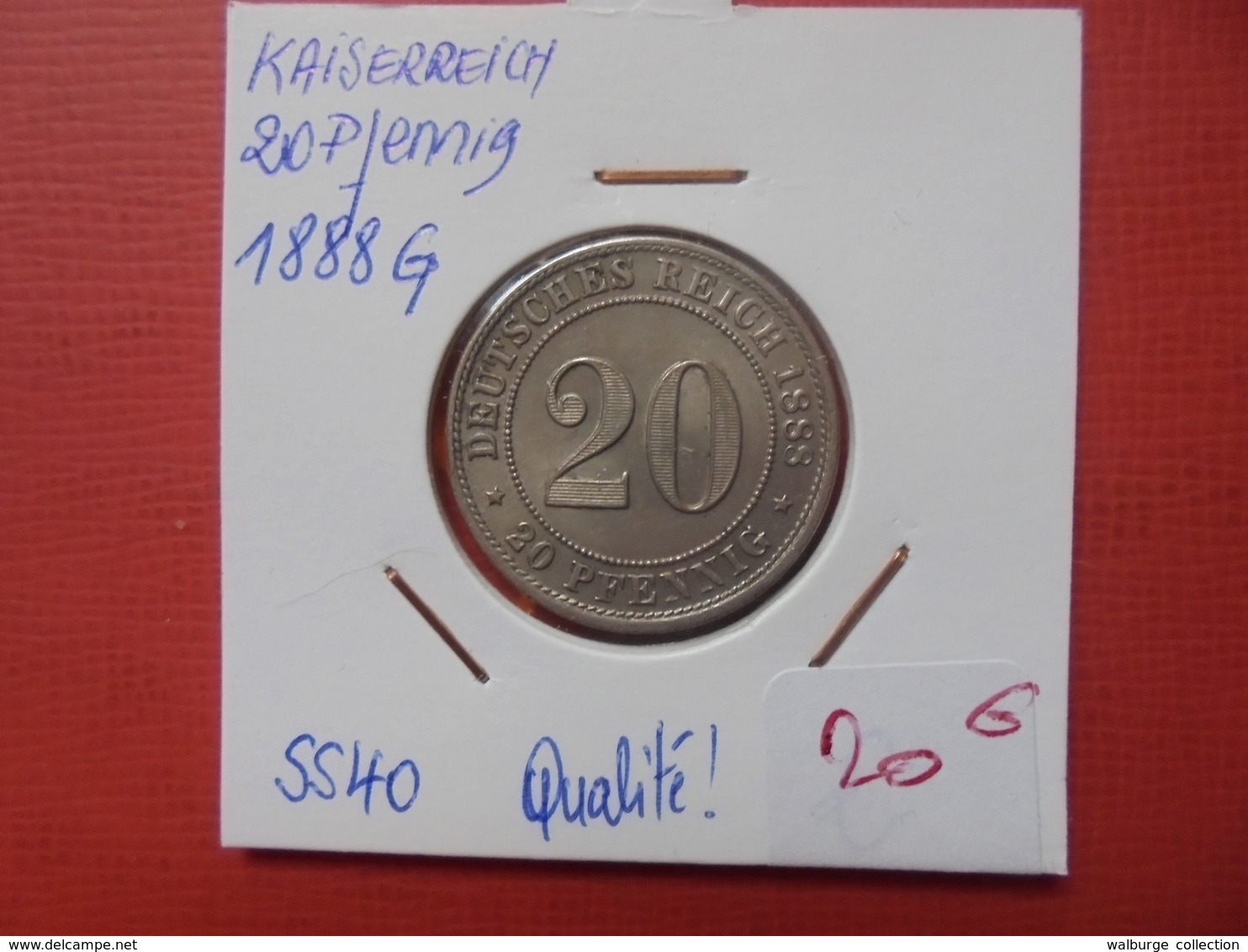 DEUTSCHES REICH 20 PFENNIG 1888 "G" SUPERBE+++ PEU COURANTE - 20 Pfennig