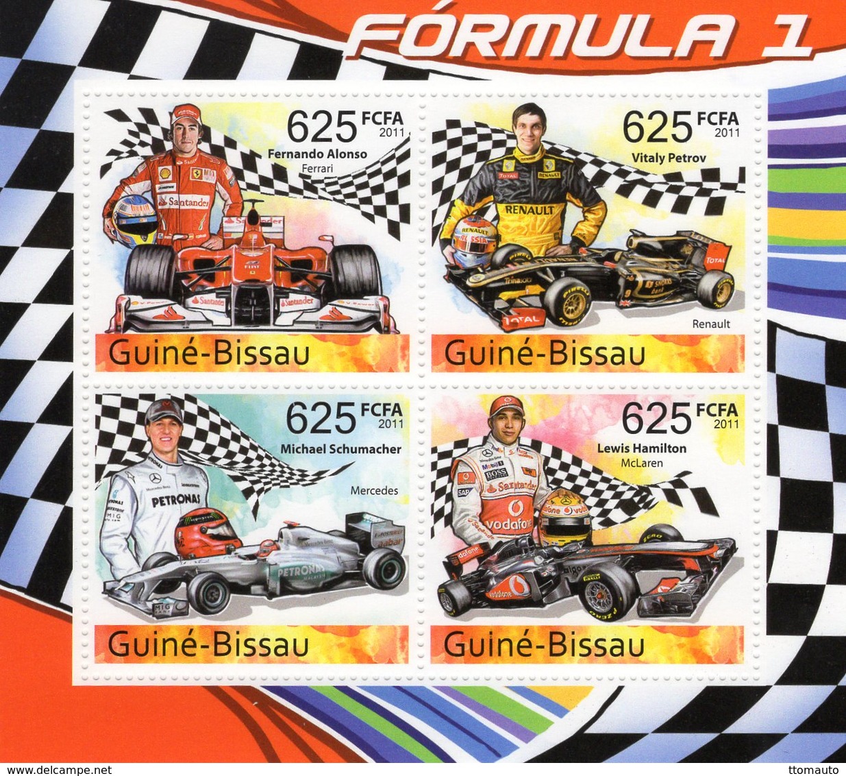 Guine-Bissau 2011  -  Formula 1 -  Alonso-Petrov-Schumacher-Hamilton - 4v Feuillet Neuf/Mint/MNH - Automobile