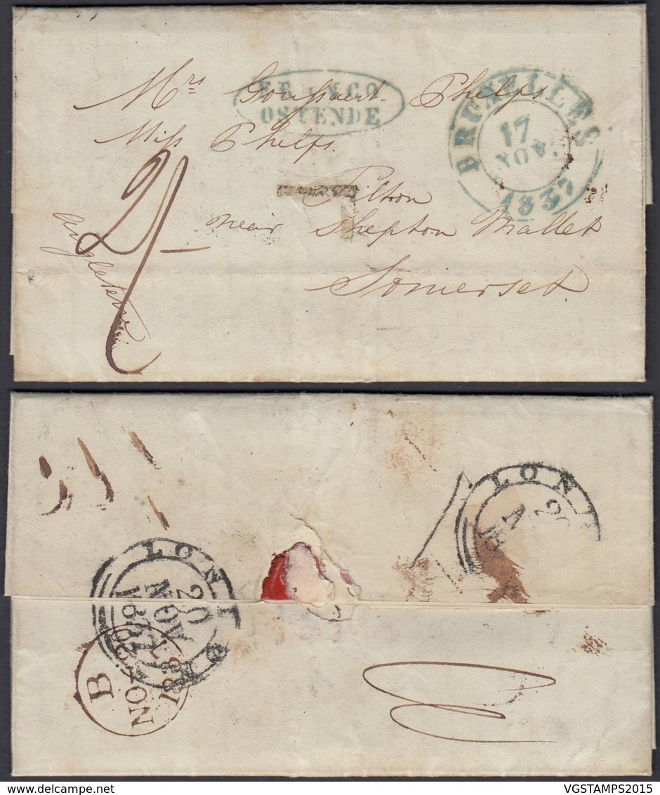 Belgique - Lettre 1837 De Bruxelles Vers Angleterre " Franco Oostende " (DD) DC2752 - 1830-1849 (Belgique Indépendante)