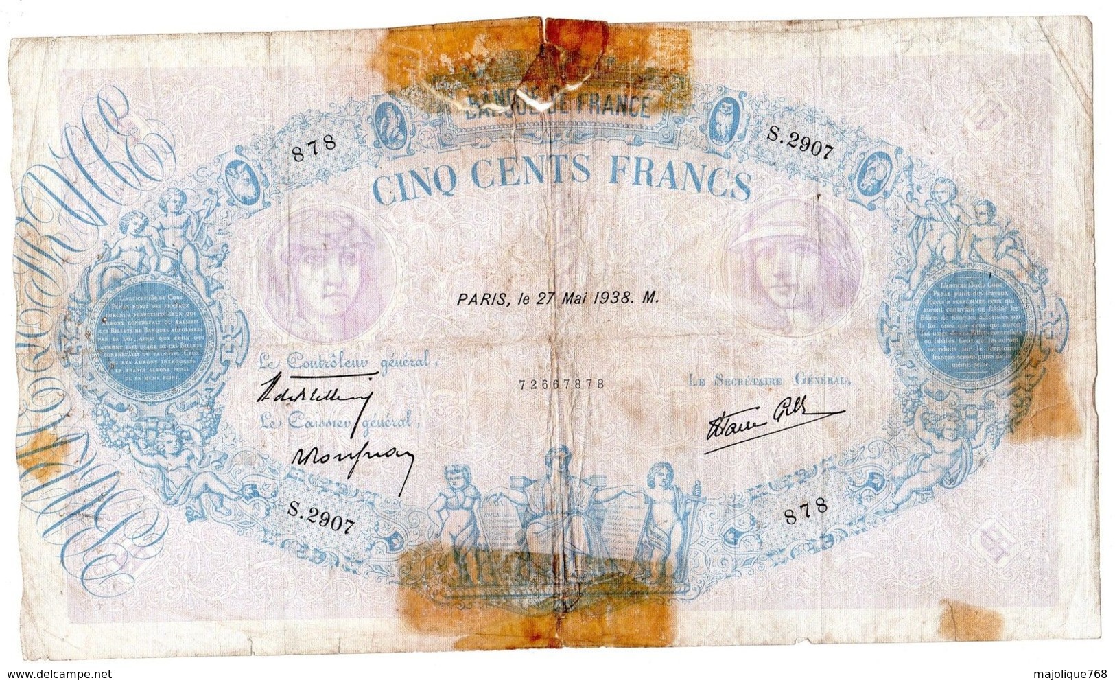 Billet De 500 Francs Bleu Et Rose Le 27-05-1938  En B - - 500 F 1888-1940 ''Bleu Et Rose''