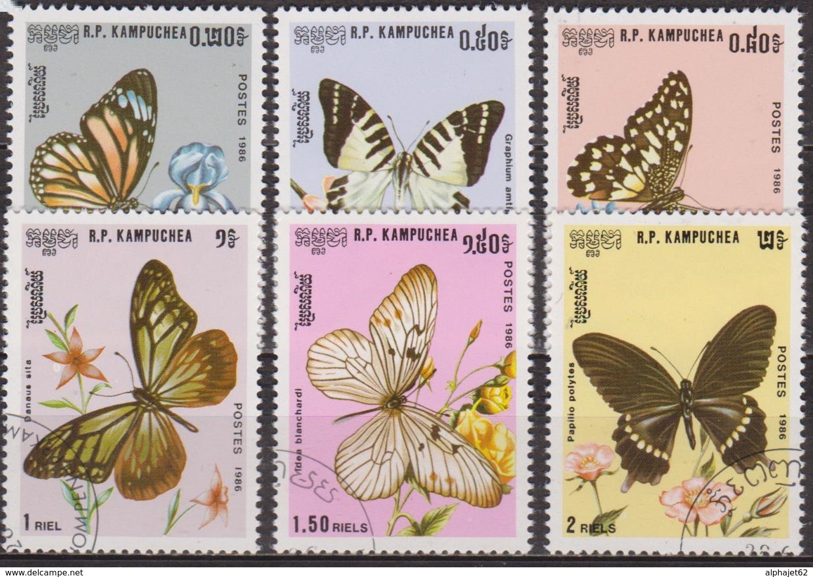 Faune, Insectes, Lépidoptères - KAMPUCHEA - Papillons, Butterflies, Mariposa - N° 632 à 637 - 1986 - Kampuchea