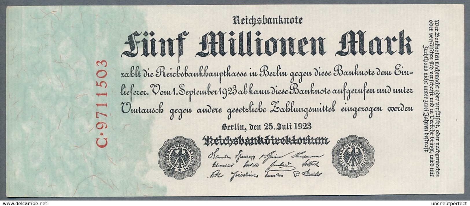 P95 Ro94 DEU-106. 5 Million Mark 1923 UNC NEUF - 5 Millionen Mark