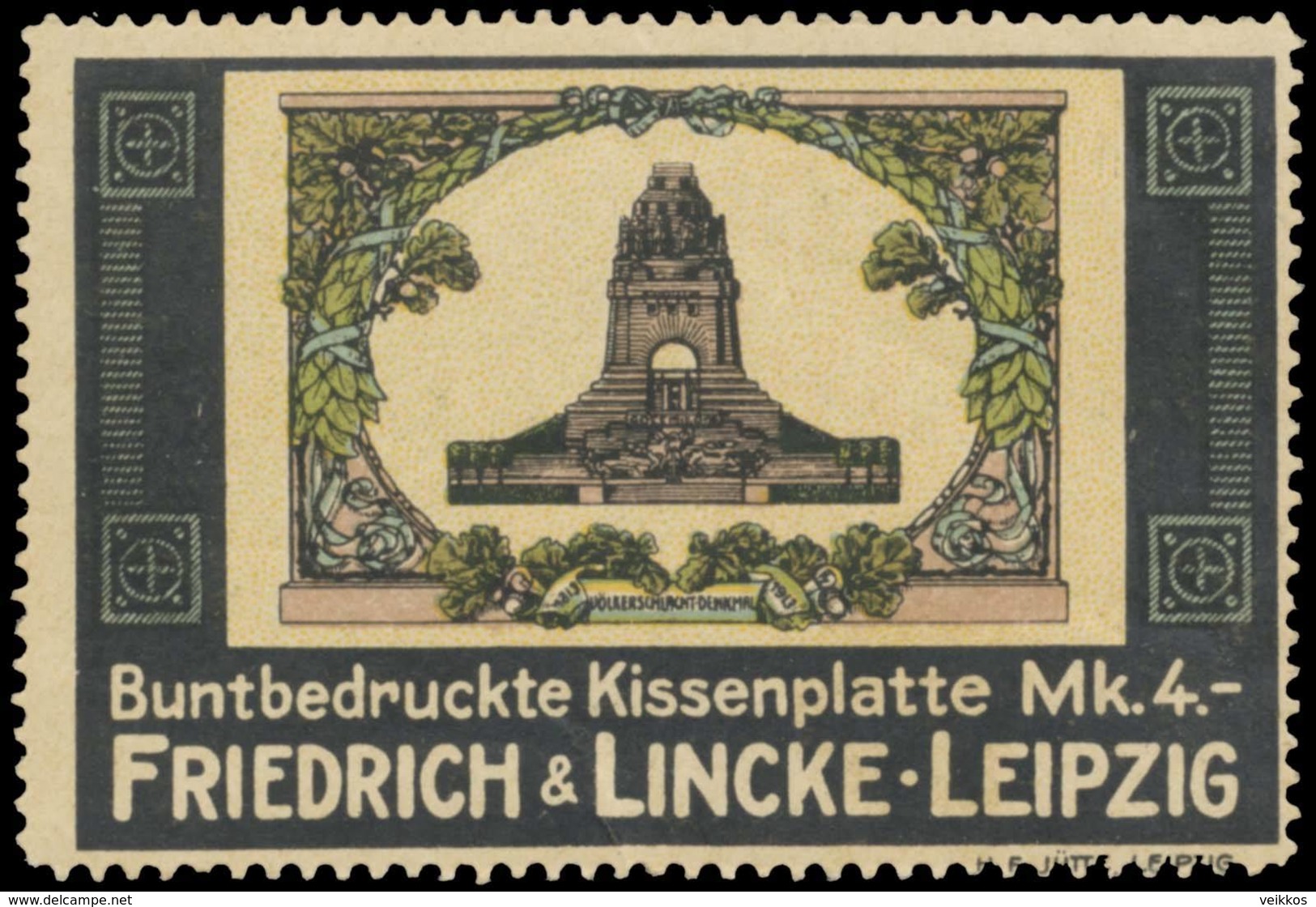 Leipzig: Völkerschlachtdenkmal Als Buntbedruckte Kissenplatte Reklamemarke - Cinderellas