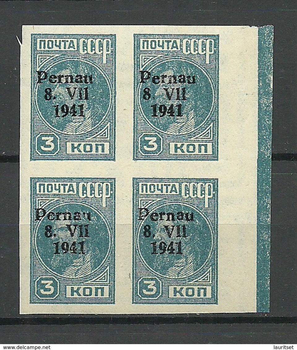 ESTLAND Estonia 1941 German Occupation Pernau Pärnu Michel 3 B As 4-block MNH - Ocupación 1938 – 45