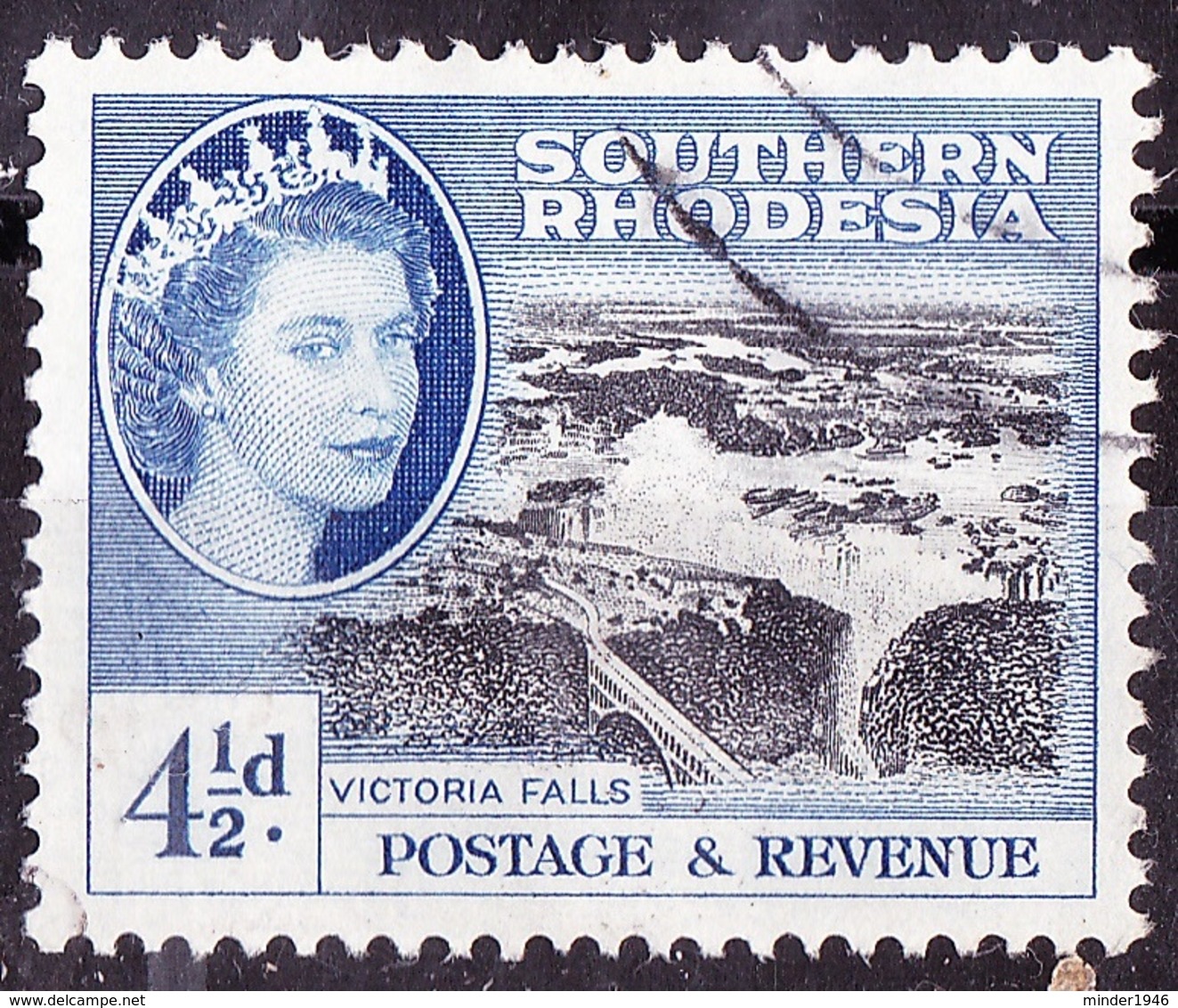 SOUTHERN RHODESIA 1953 QEII 4.5d Black & Deep Bright Blue SG83 Fined Used - Southern Rhodesia (...-1964)