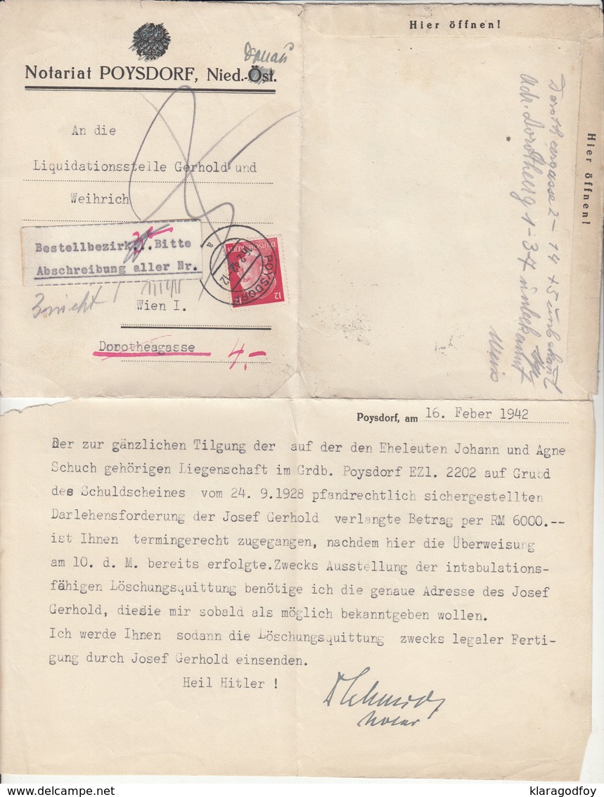 Reich, Notariat Poysdorf Official Letter Travelled 1942 Poysdorf Pmk B190401 - Briefe U. Dokumente