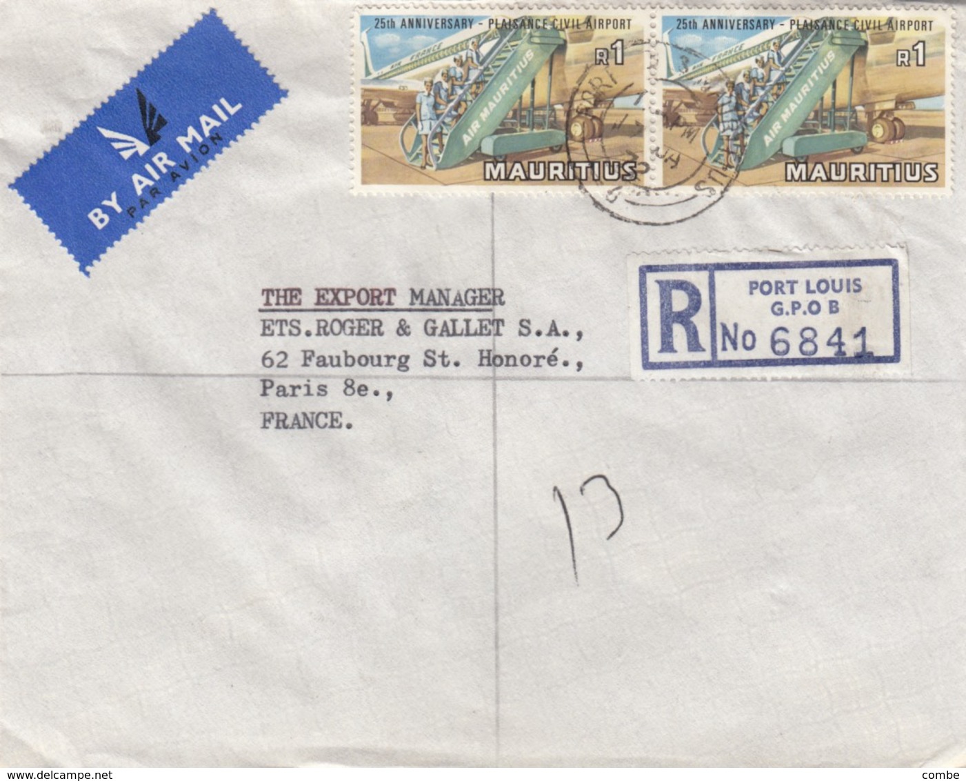 MAURTIUS REGISTERED COVER PORT LOUIS TO FRANCE - Maurice (1968-...)