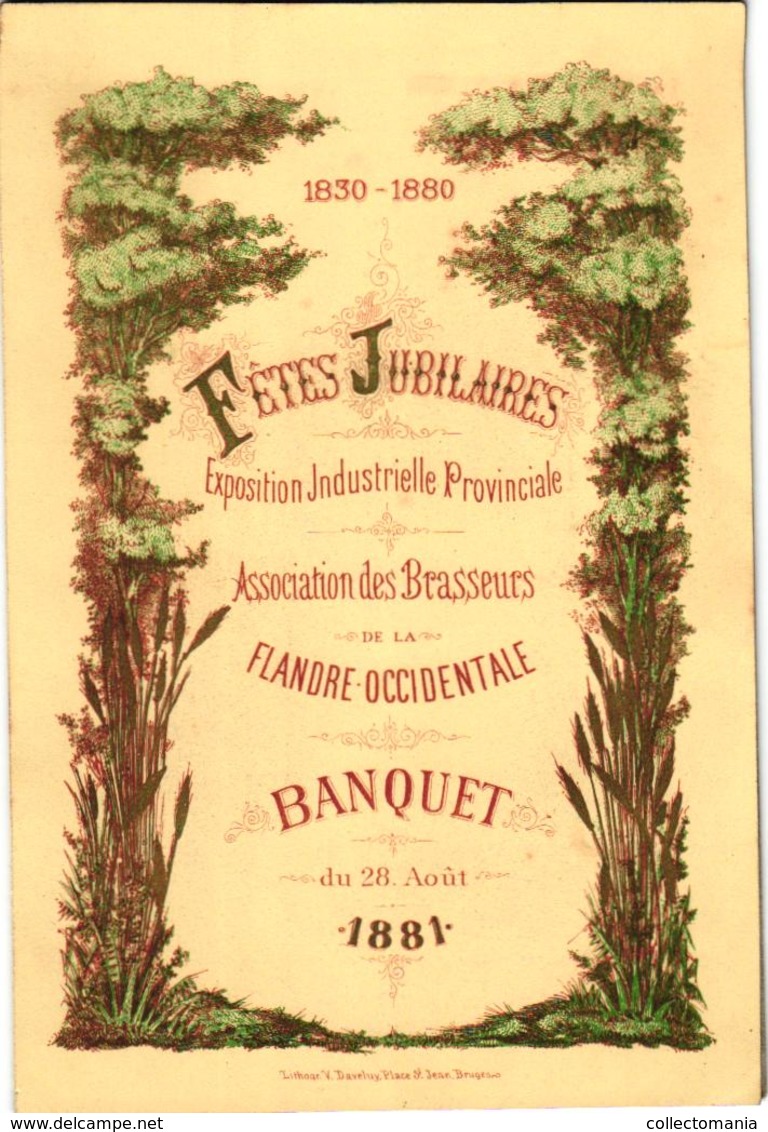 1881 Menukaart Litho Banquet Banket  Brasseurs  C1881 Brouwers Litho Daveluy Brugge Bier Bière Beer - Menus