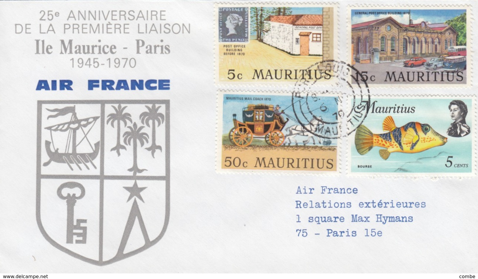 MAURTIUS  COVER PORT LOUIS TO FRANCE AIR FRANCE - Mauricio (1968-...)