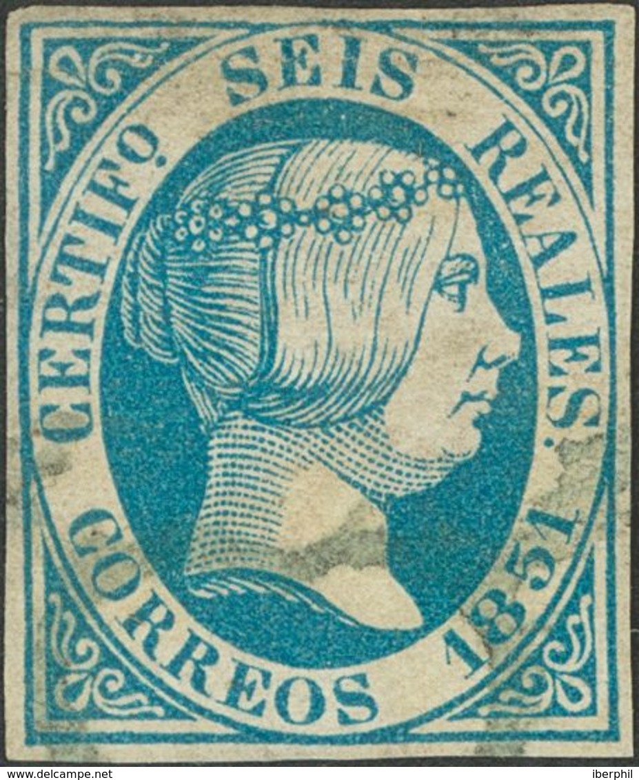 º10. 1851. 6 Reales Azul (leve Reparación). MAGNIFICO. - Autres & Non Classés