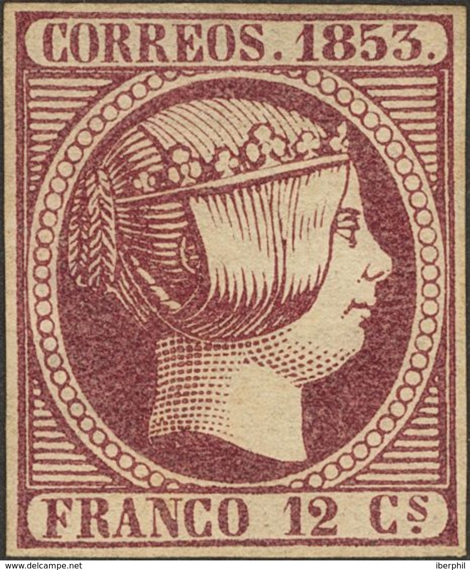 (*)18. 1853. 12 Cuartos Violeta. Color Muy Intenso Y Grandes Márgenes. PIEZA DE LUJO. Cert. CEM. - Other & Unclassified