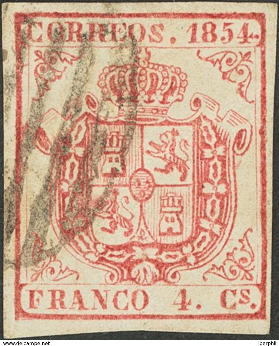 º33F. 1854. 4 Cuartos Carmín. FALSO POSTAL TIPO UNICO (subtipo 13). MAGNIFICO Y RARO. Cert. EXFIMA. - Otros & Sin Clasificación