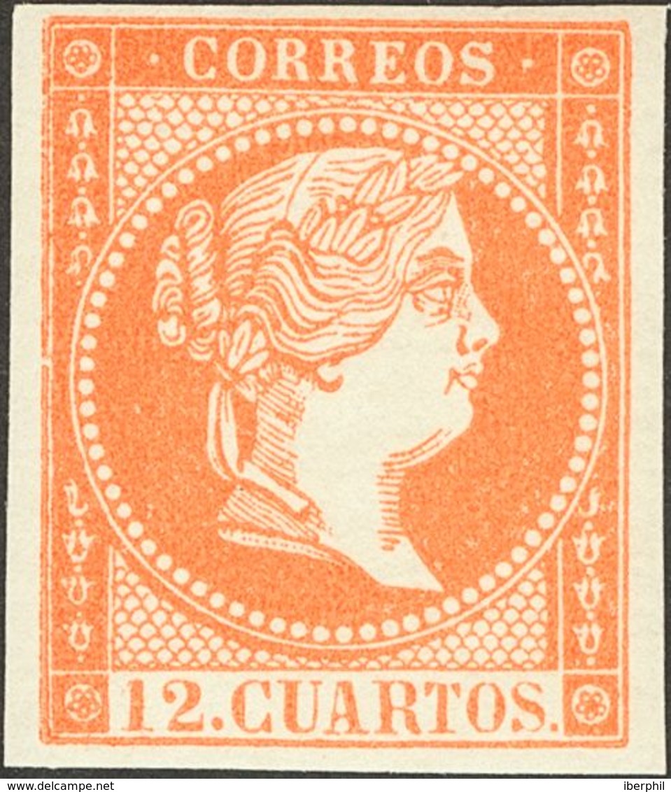 **NE1. 1855. 12 Cuartos Naranja (2ª Tirada). NO EMITIDO. MAGNIFICO. - Autres & Non Classés