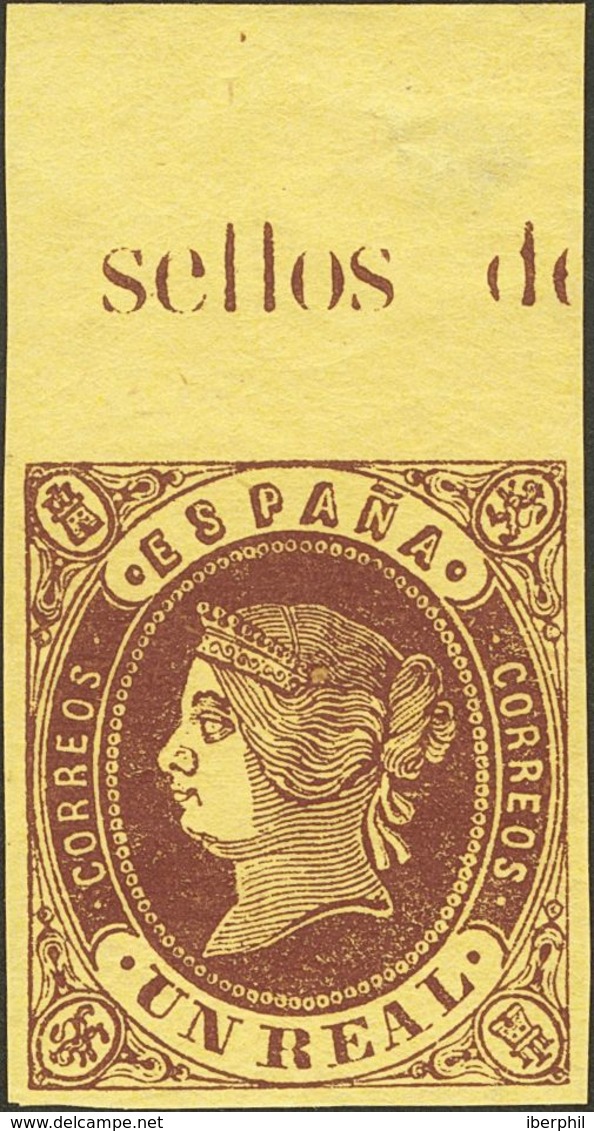 **61. 1862. 1 Real Castaño, Borde De Hoja Con Leyenda. PIEZA DE LUJO. - Autres & Non Classés