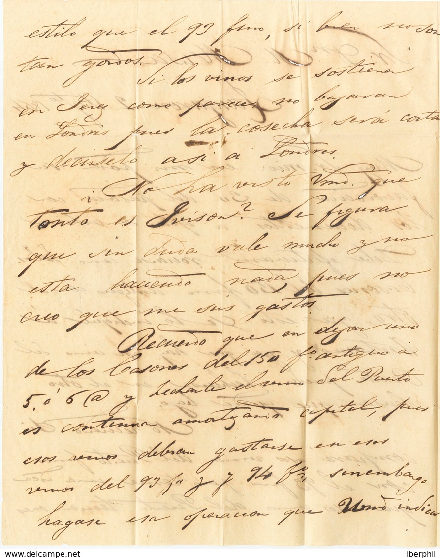 Sobre 64. 1864. 4 Cuartos Rojo. LANJARON (GRANADA) A JEREZ. Matasello LANJARON / GRANADA, En Azul. MAGNIFICA Y MUY PROBA - Autres & Non Classés