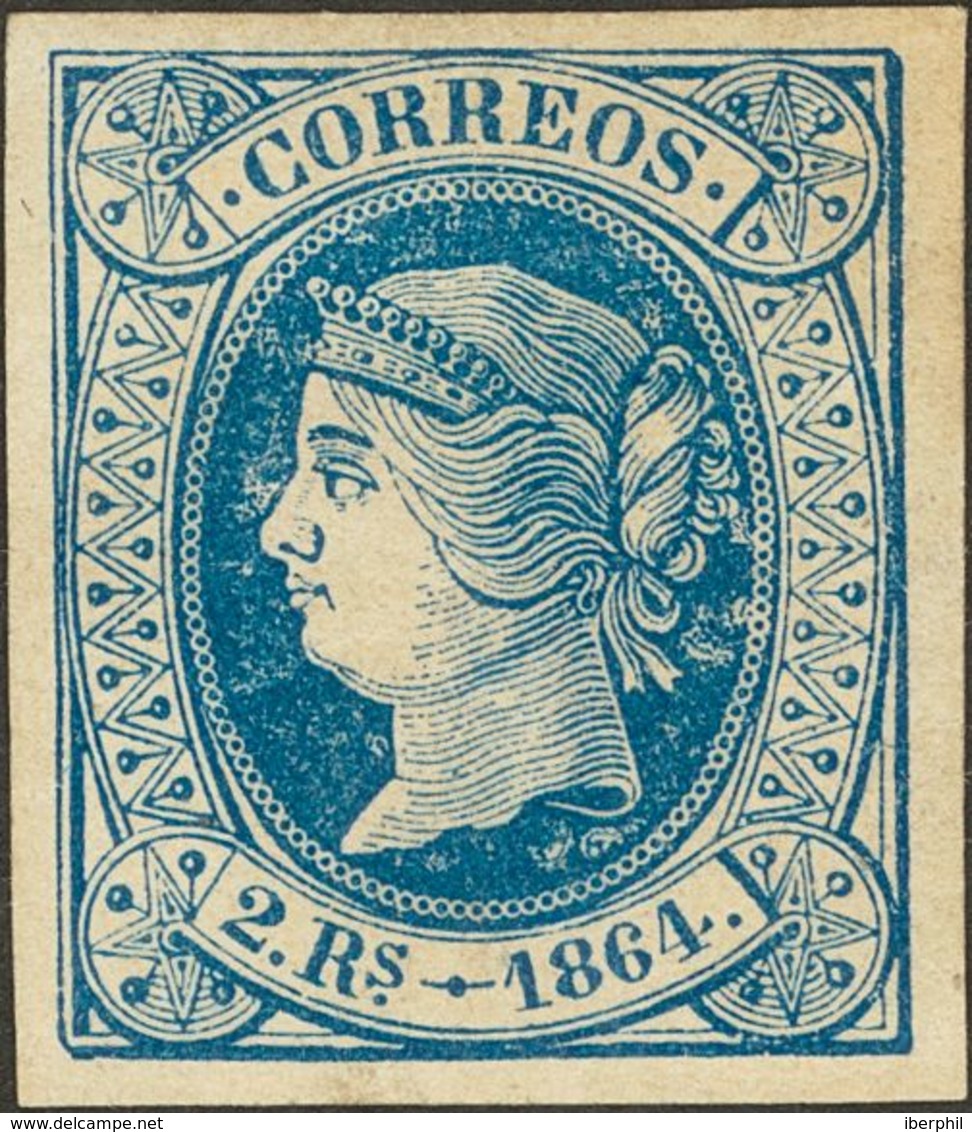 *68. 1864. 2 Reales Azul. MAGNIFICO. Edifil 2019: 60 Euros - Autres & Non Classés