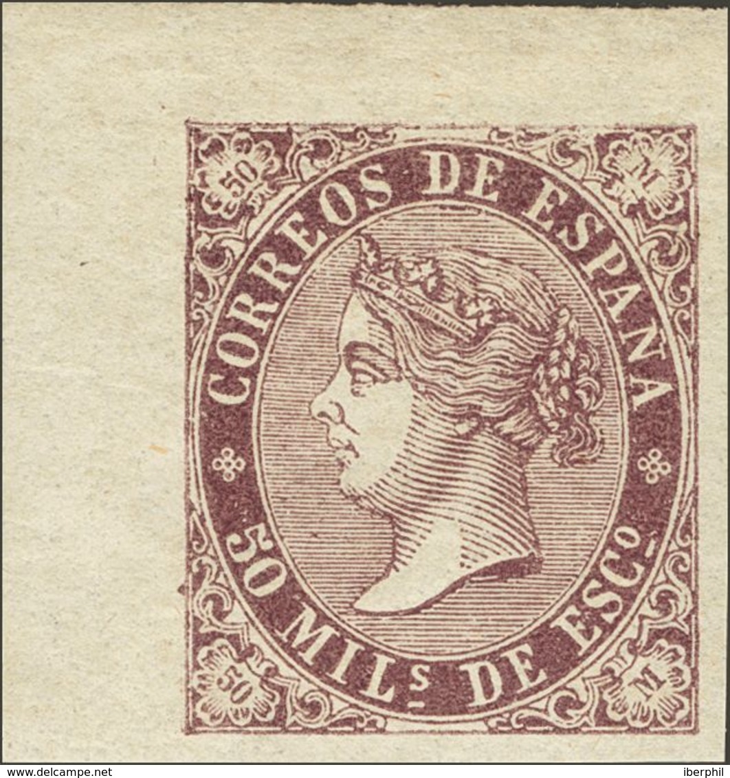 *98s. 1868. 50 Mils Violeta, Esquina De Pliego. SIN DENTAR. MAGNIFICO Y MUY ESPECTACULAR. - Autres & Non Classés