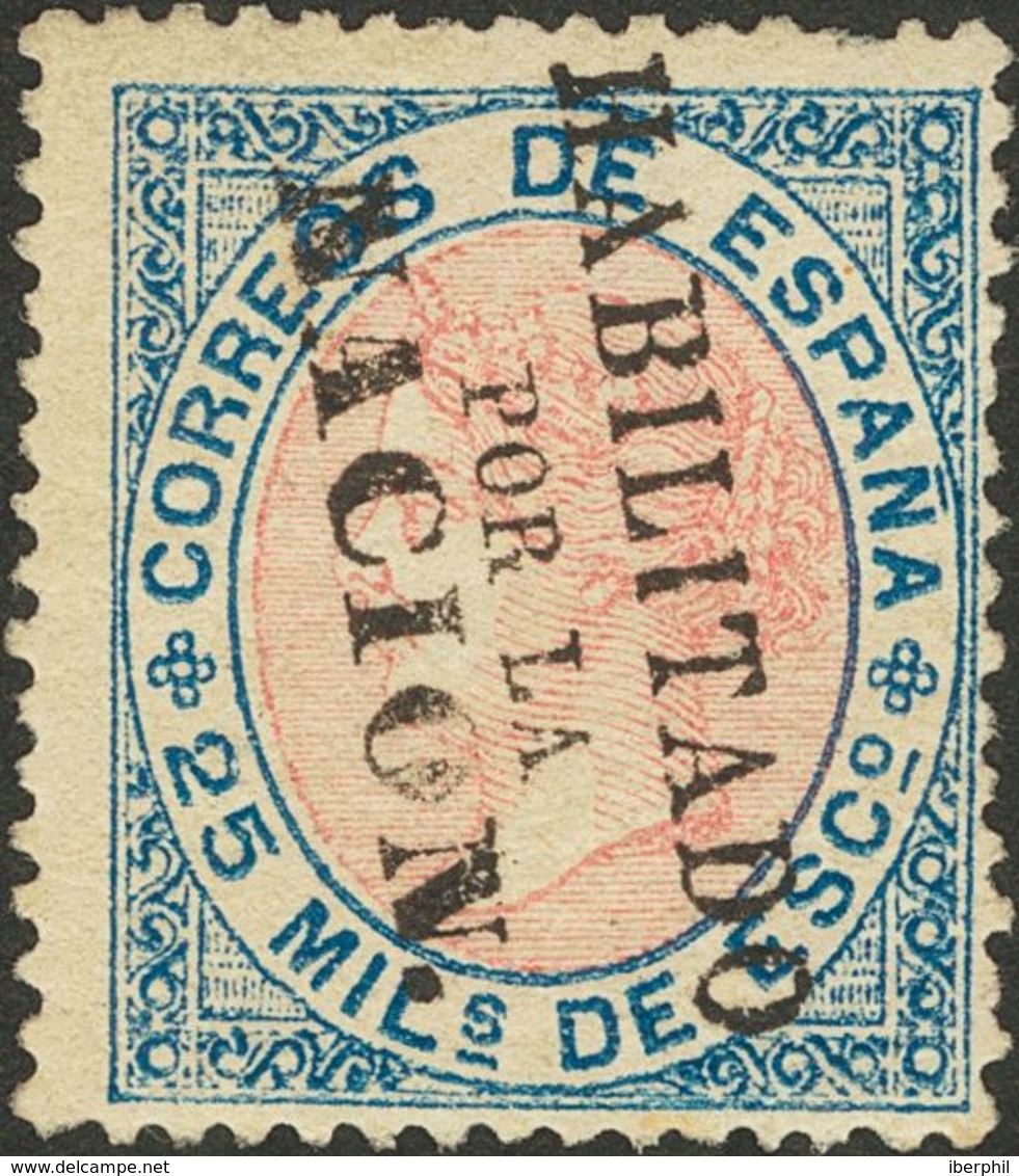 *95. 1868. 25 Mils Azul Y Rosa (puntito Claro). MADRID. MAGNIFICO. Edifil 2014: 380 Euros - Autres & Non Classés