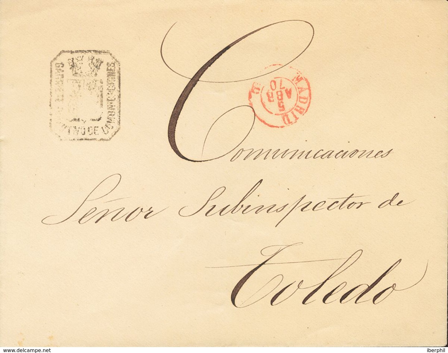 Sobre . 1870. MADRID A TOLEDO. Marca De Franquicia GABINETE DIRECTIVO DE COMUNICACIONES Y Fechador MADRID / (1), En Rojo - Autres & Non Classés