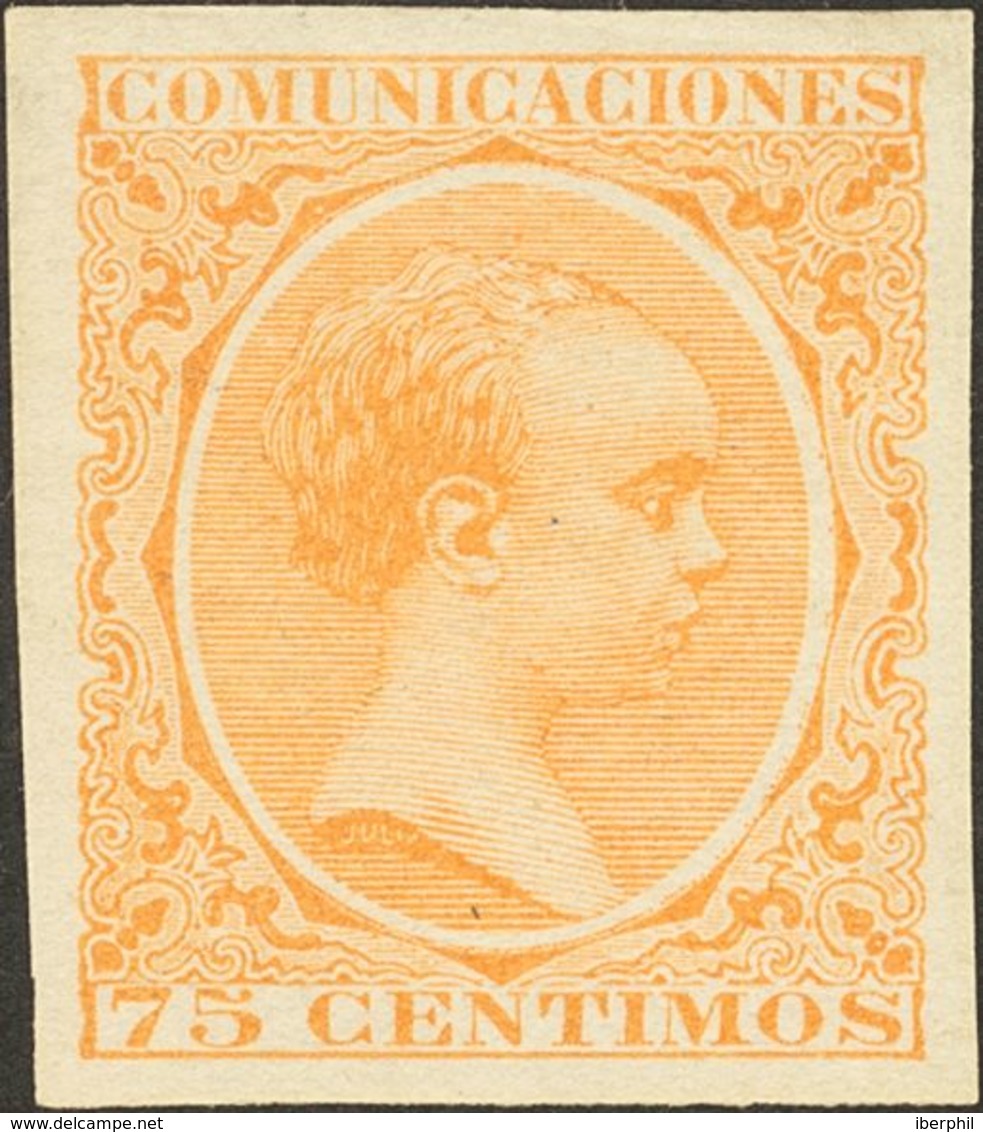 *225s. 1889. 75 Cts Naranja. SIN DENTAR. MAGNIFICO Y RARISIMO, UNO DE LOS MAS RAROS DE LA SERIE DEL PELON SIN DENTAR. Ed - Andere & Zonder Classificatie