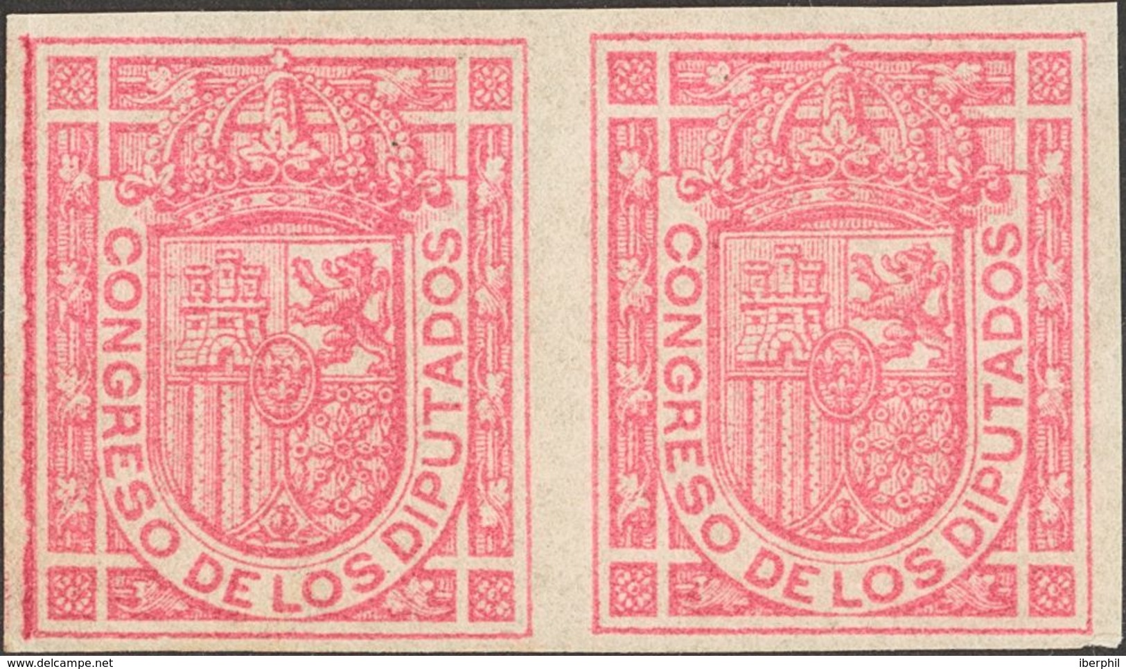 (*)230s(2). 1896. Sin Valor, Rosa, Pareja. SIN DENTAR. MAGNIFICA Y EXTRAORDINARIAMENTE RARA, SOLO CONOCEMOS OTRA PAREJA  - Autres & Non Classés