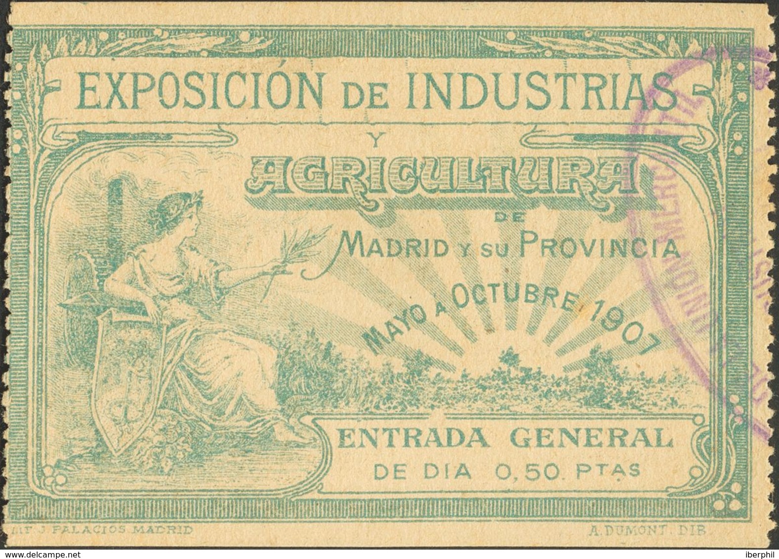 º. 1907. Entrada General De La EXPOSICION DE INDUSTRIAS DE MADRID, Celebrada En 1907. MAGNIFICA Y RARA. - Autres & Non Classés