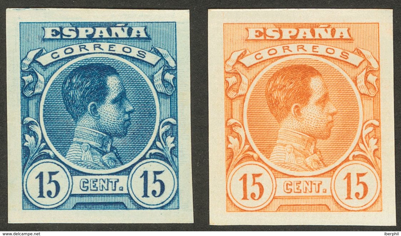 (*). 1909. 15 Cts Azul, 15 Cts Carmín Vinoso, 15 Cts Rojo Y 15 Cts Naranja. PRUEBAS DE PUNZON, De Un Diseño No Adoptado  - Autres & Non Classés