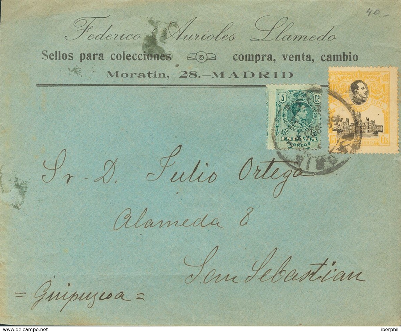 Sobre 301, 268. 1921. 15 Cts Amarillo Y Negro Y 5 Cts Verde (Medallón). Carta Con Membrete Del Comerciante Filatélico Fe - Andere & Zonder Classificatie