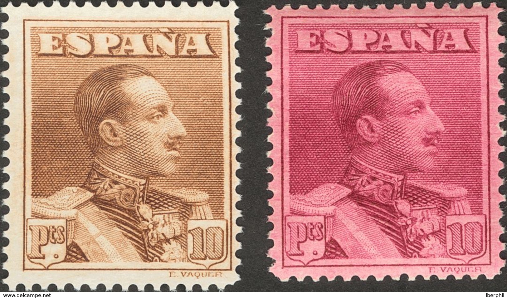 **/(*)323df, 323ec. 1922. 10 Pts Castaño DENTADO 14 Y 10 Pts Carmín Lila CAMBIO DE COLOR. MAGNIFICOS. Edifil 2015: 173 E - Autres & Non Classés