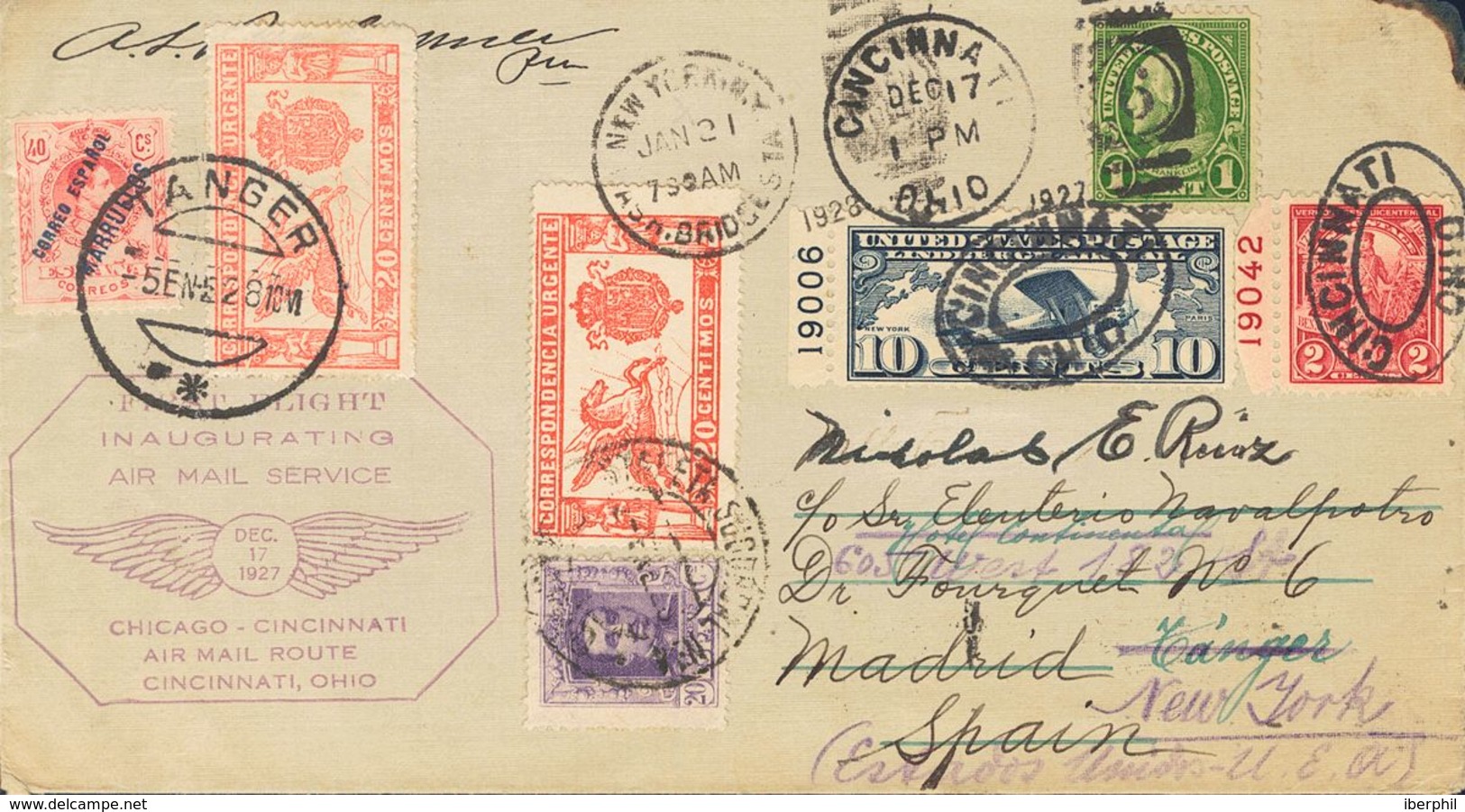 Sobre 316, 324, 256. 1921. 1 Ctvo Verde, 2 Ctvos Carmín Y 10 Ctvos Azul De Estados Unidos. Correo Aéreo De CINCINNATI (U - Andere & Zonder Classificatie