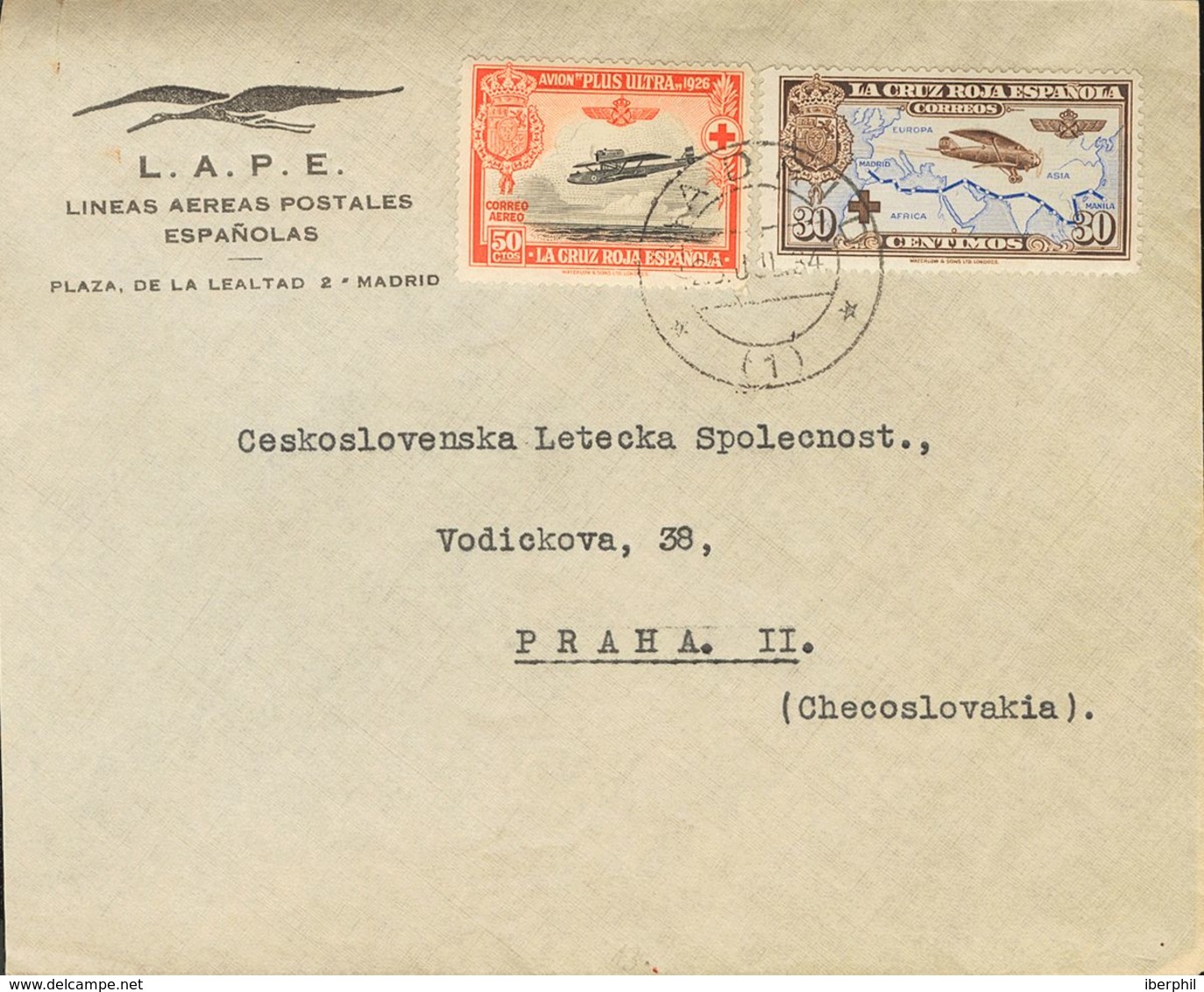 Sobre 339, 341/46. 1934. Diversos Valores, Sobre Tres Sobres Filatélicos Con Membrete De L.A.P.E. De MADRID A PRAGA (CHE - Autres & Non Classés