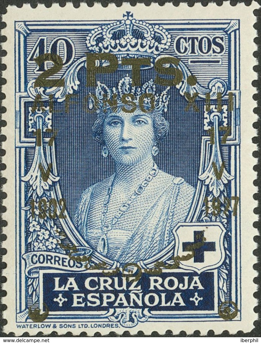 **383hcc. 1927. 2 Pts Sobre 40 Cts Azul. Variedad CAMBIO DE COLOR DE LA SOBRECARGA, En Negro. MAGNIFICO Y RARO. Edifil 2 - Sonstige & Ohne Zuordnung