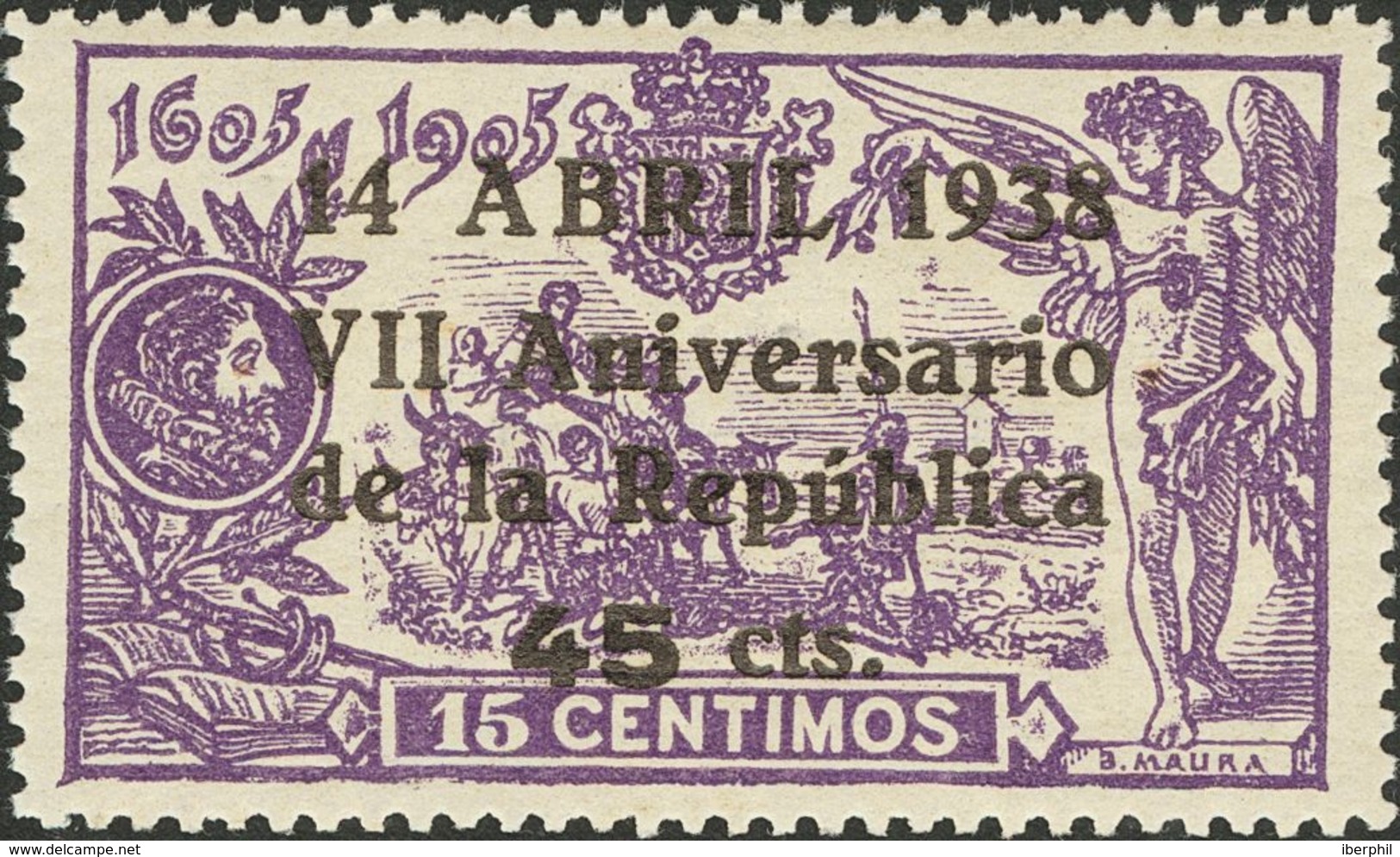 **755. 1938. 45 Cts Sobre 15 Cts Violeta. Excelente Centraje. PIEZA DE LUJO. - Autres & Non Classés