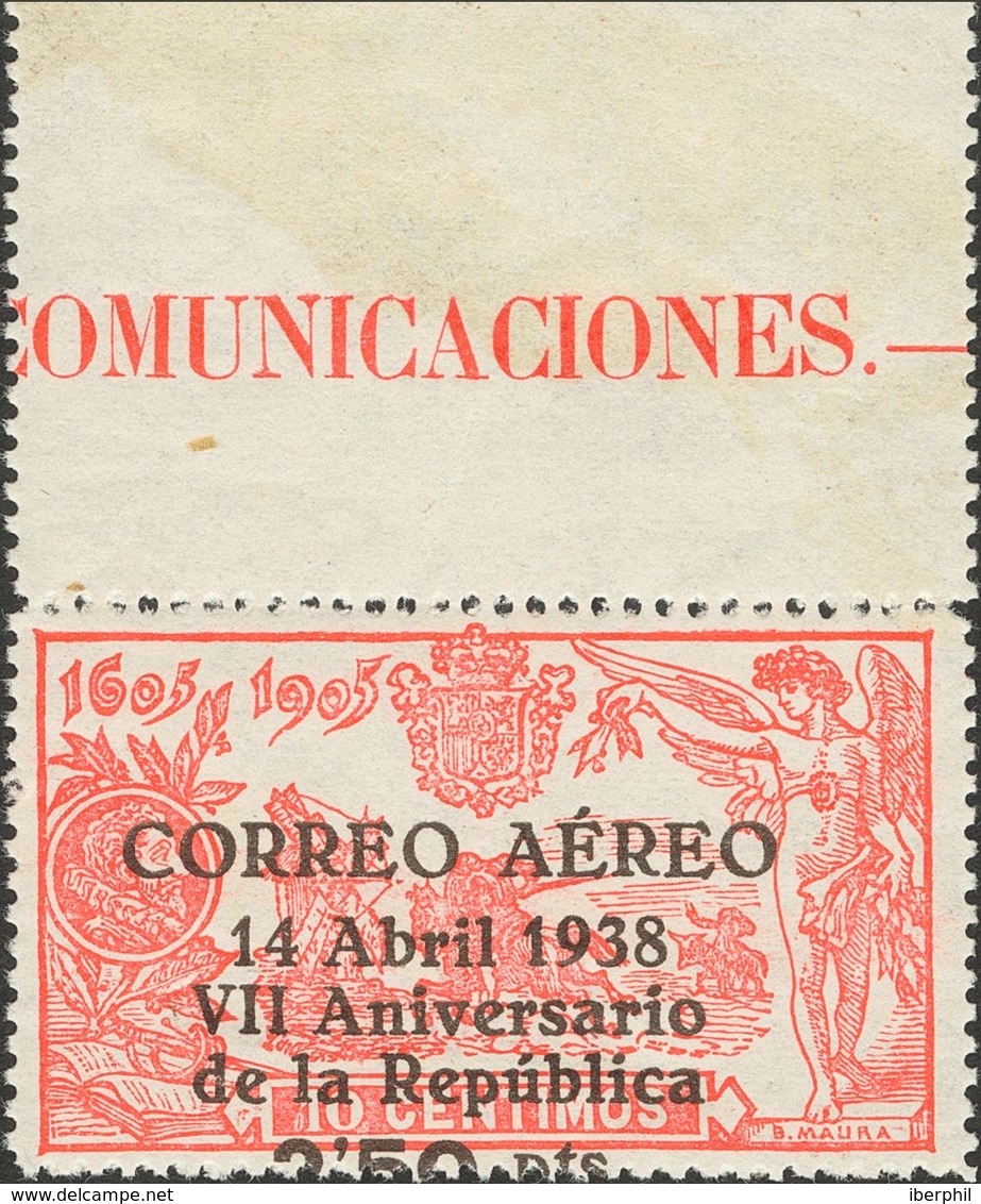 **756. 1938. 2'50 Pts Sobre 10 Cts Rojo, Borde De Hoja. Variedad SOBRECARGA DESPLAZADA. MAGNIFICO Y RARO. - Autres & Non Classés