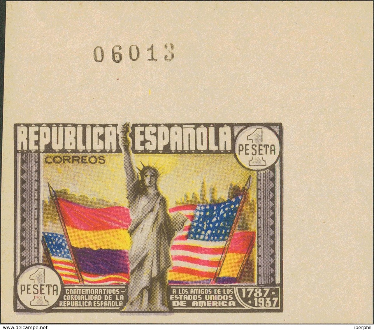 **763s. 1938. 1 Pts Multicolor, Esquina De Pliego. SIN DENTAR. MAGNIFICO. Edifil 2019: +100 Euros - Autres & Non Classés