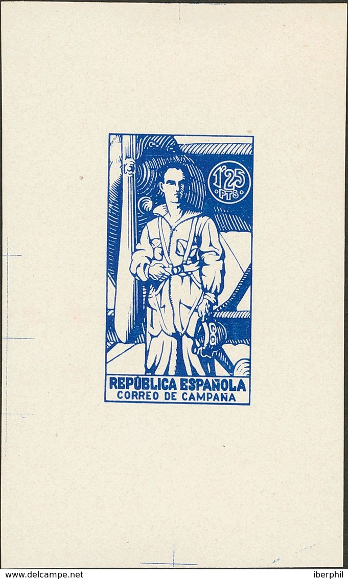 (*)NE55P. 1939. 1'25 Cts Azul. PRUEBA DE PUNZON, En El Color Definitivo. MAGNIFICA Y RARISIMA, NO RESEÑADA EN GALVEZ. - Autres & Non Classés