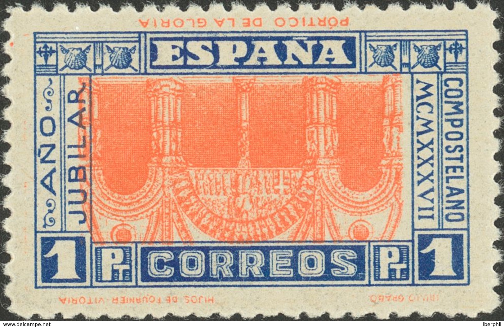 **835ei. 1937. 1 Pts Azul Y Naranja. Variedad CENTRO INVERTIDO. MAGNIFICO. Cert. CEM. Edifil 2015: 815 Euros - Autres & Non Classés