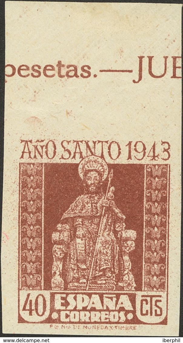 *962s. 1943. 40 Cts Castaño, Borde De Hoja. MAGNIFICO Y RARO, MUY ESPECTACULAR. Cert. CEM. Edifil 2019: +++425 Euros - Autres & Non Classés