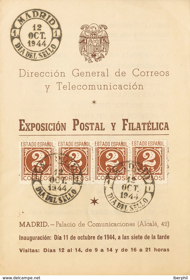 Sobre . 1944. Folleto De La Dirección General De Correos De La EXPOSICION POSTAL Y FILATELICA DIA DEL SELLO 1944, Con Se - Autres & Non Classés