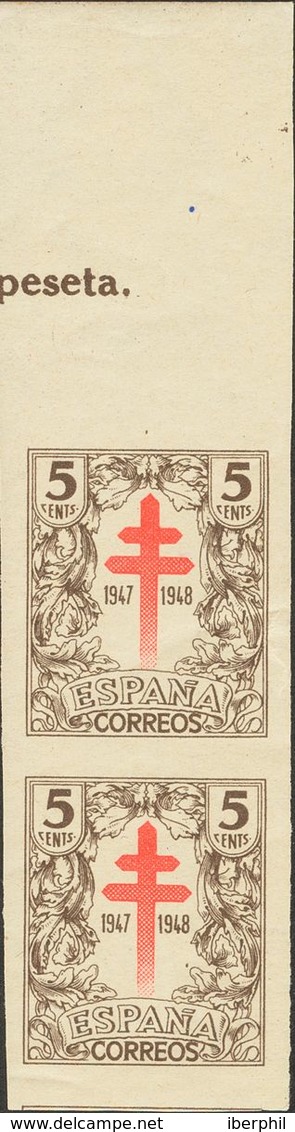 **1017s(2). 1947. 5 Cts Castaño, Pareja, Borde De Hoja. SIN DENTAR. MAGNIFICA Y RARISIMA, MUY ESPECTACULAR. Cert. CEM. - Autres & Non Classés