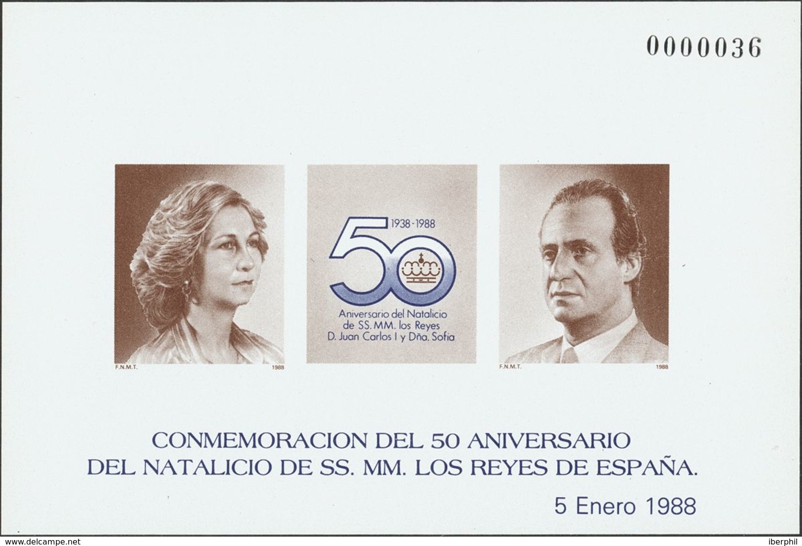 **15P. 1988. Prueba De Lujo. 50º ANIVERSARIO NATALICIO DE LOS REYES. MAGNIFICA. Edifil 2019: 120 Euros - Andere & Zonder Classificatie