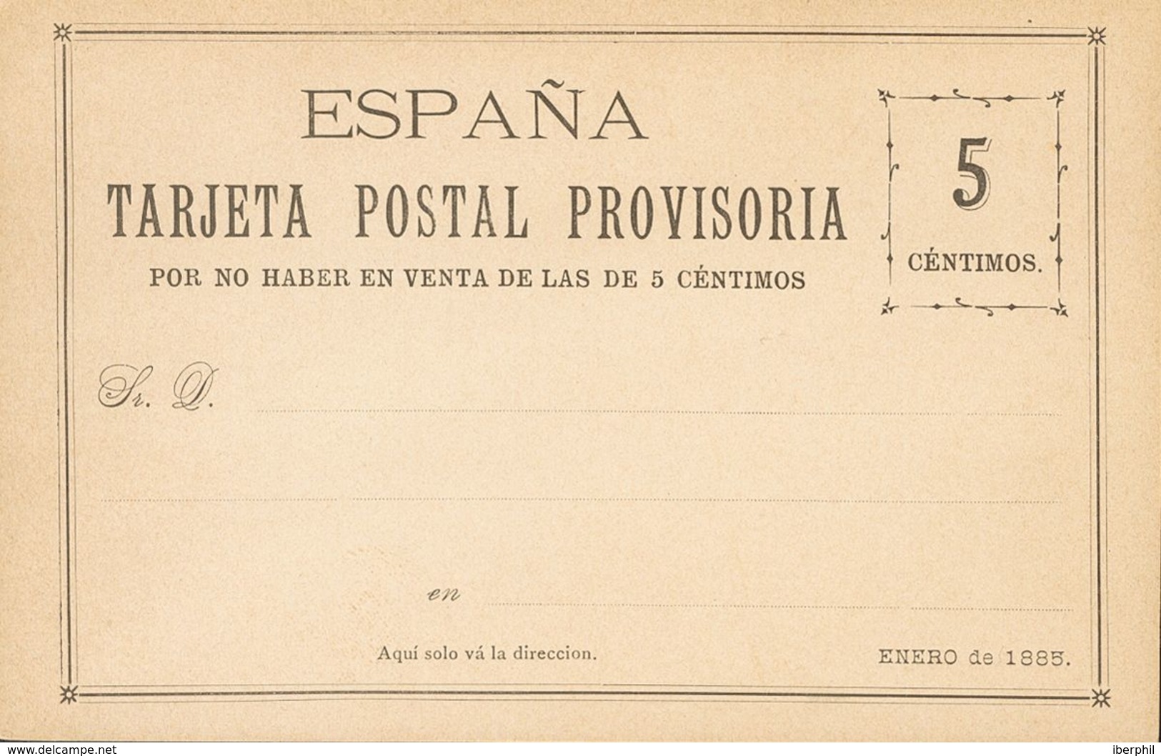 (*)EPCC1. 1885. 5 Cts Negro. TARJETA POSTAL PROVISORIA DE CARRERAS CANDI (sin La Marquilla Violeta). MAGNIFICA. - Sonstige & Ohne Zuordnung