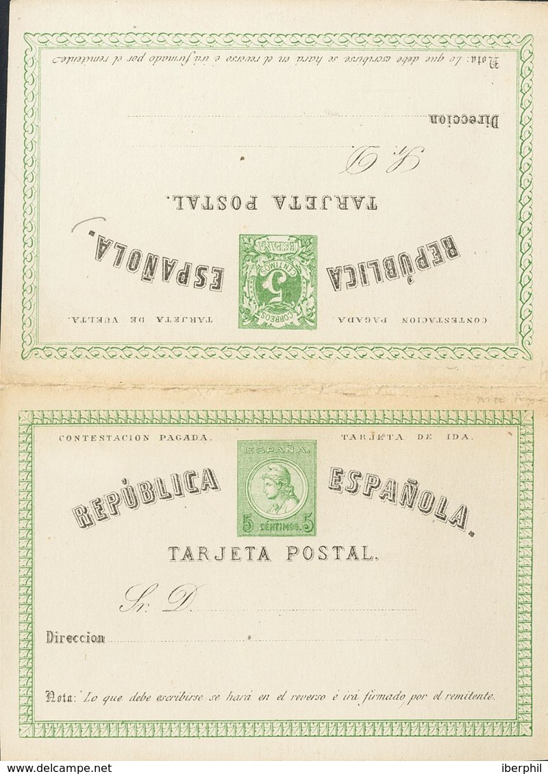 (*)EP2A. 1873. 5 Cts+5 Cts Verde Sobre Tarjeta Entero Postal, De Ida Y Vuelta (Tipo II). MAGNIFICA Y RARA. Edifil 2019:  - Andere & Zonder Classificatie